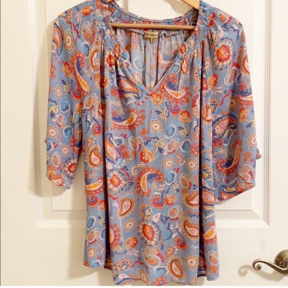 DEMOCRACY V-NECK PAISLEY 3/4 SLEEVE TOP